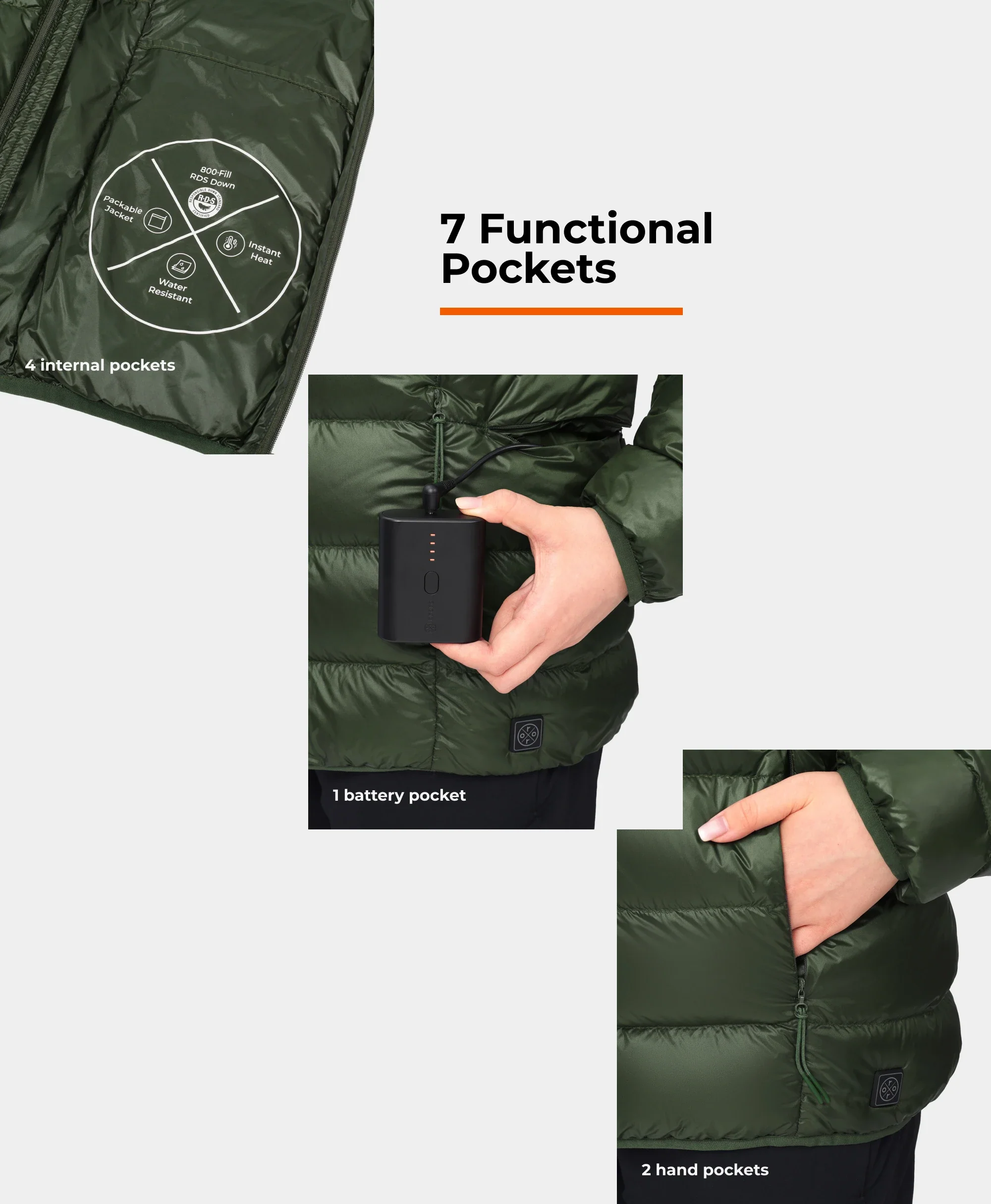 (Open-box) Aero Women's 4-Zone Packable Heated Down Jacket (Battery Set Not Included) - Image 21