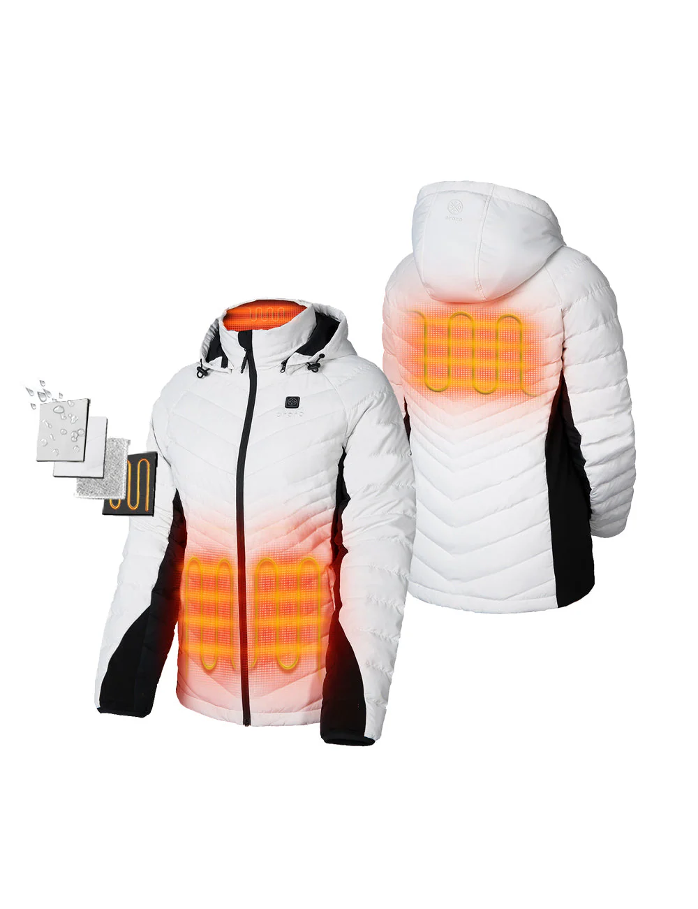 (Open-box) Women's Heated Down Jacket - Black/White (Battery Set Not Included)